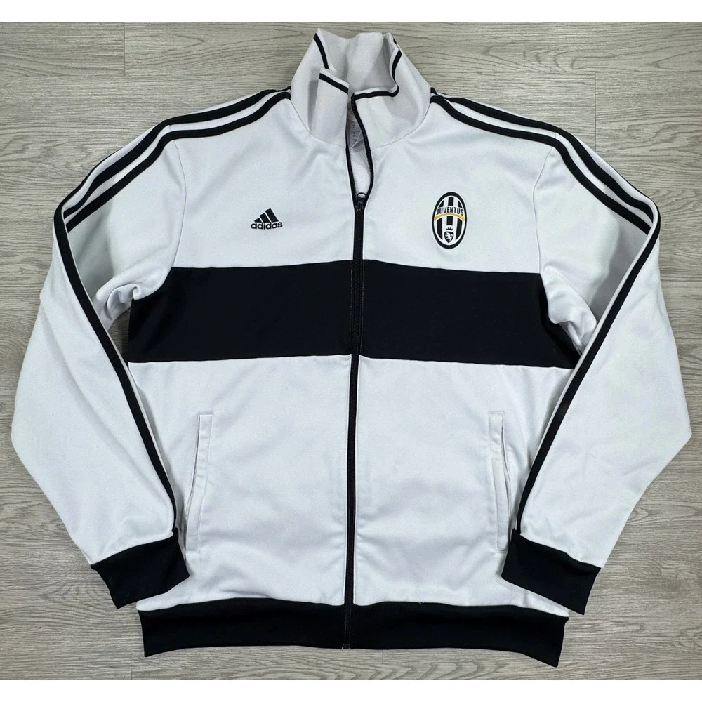 Adidas Mens Track Jacket Juventus Soccer Full Zip White Black XL Three Stripe